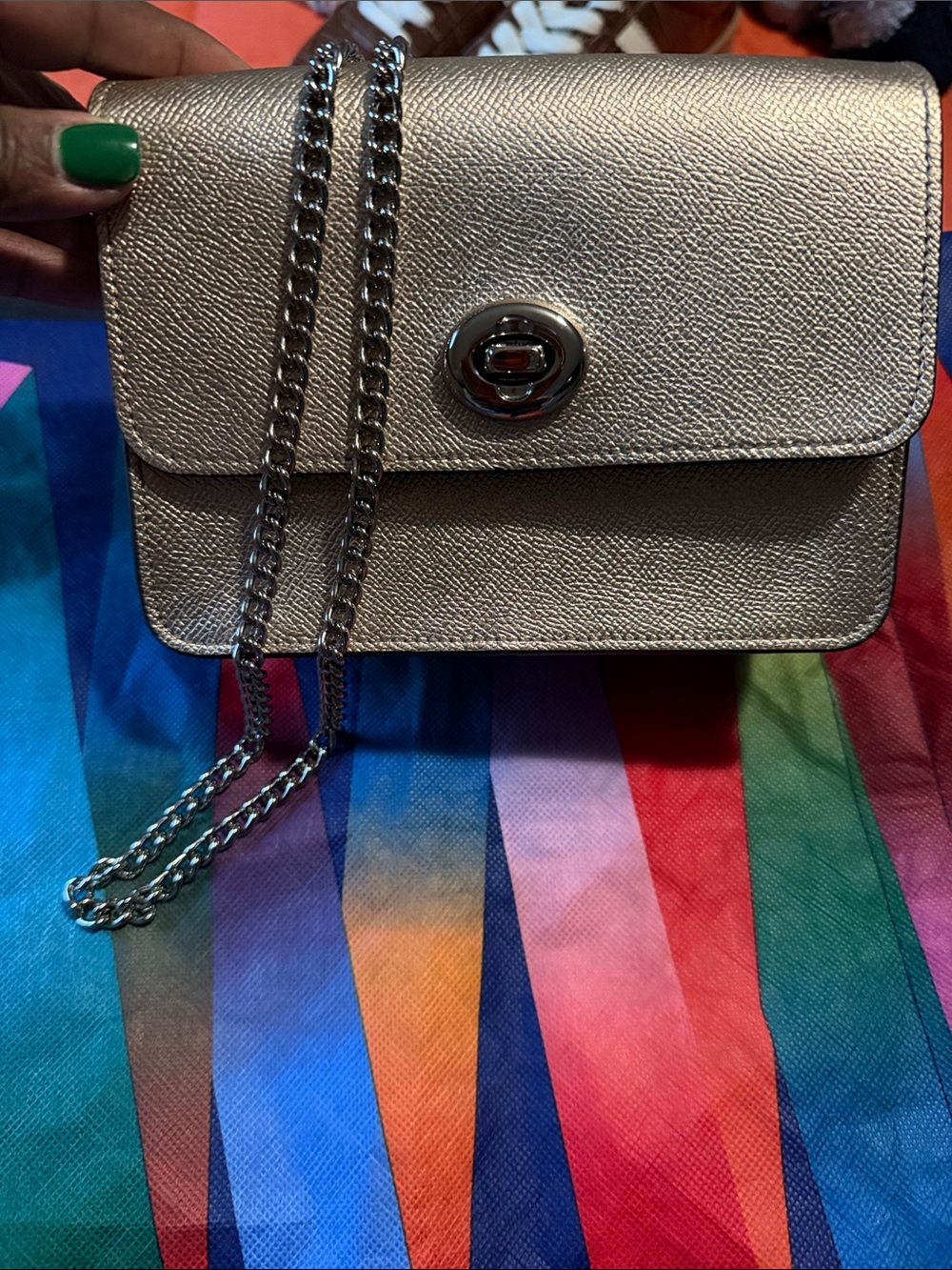 Coach Metallic Gold Shoulder Bag with Silver Chain